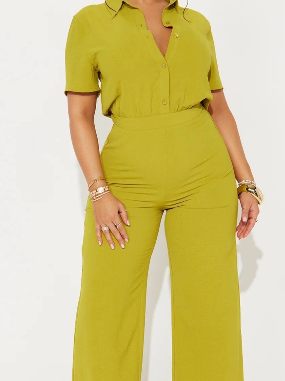 Fashion Nova Lime Green Wide-Leg Jumpsuitx